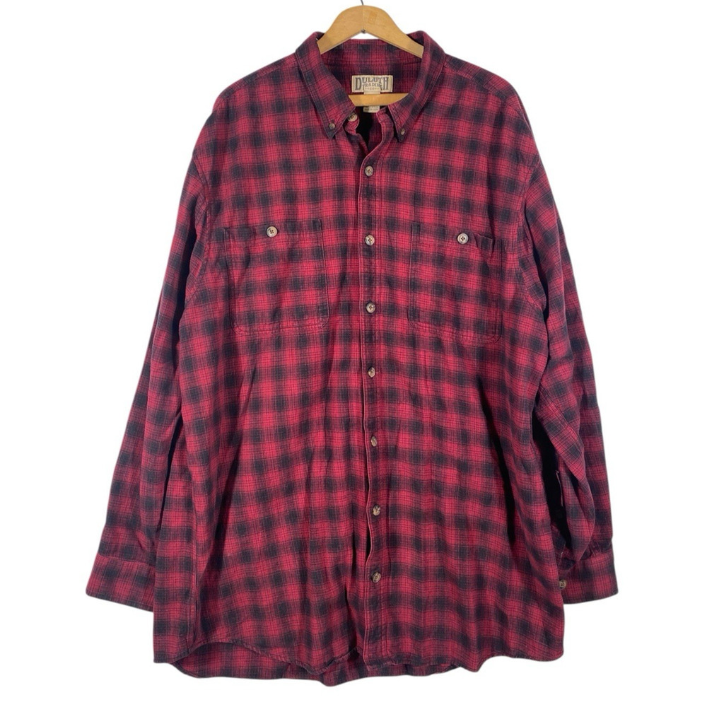 Duluth Trading Shirt XLT Button Up Flannel Red Black Plaid Cabincore Lumberjack